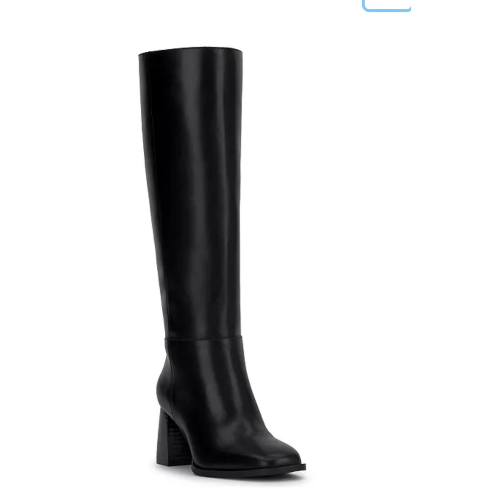 INC Womens Black Genuine Leather Wide Calf Square Toe Boots 9.5